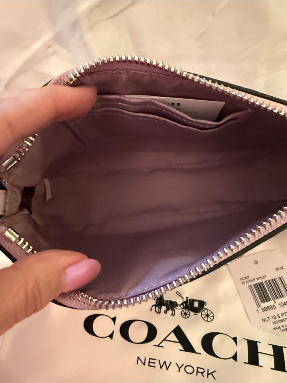 💜COACH NWT Lavender Signature C Leather Nolita 18 / Heart Charm/Silver Hardware - Picture 7 of 9